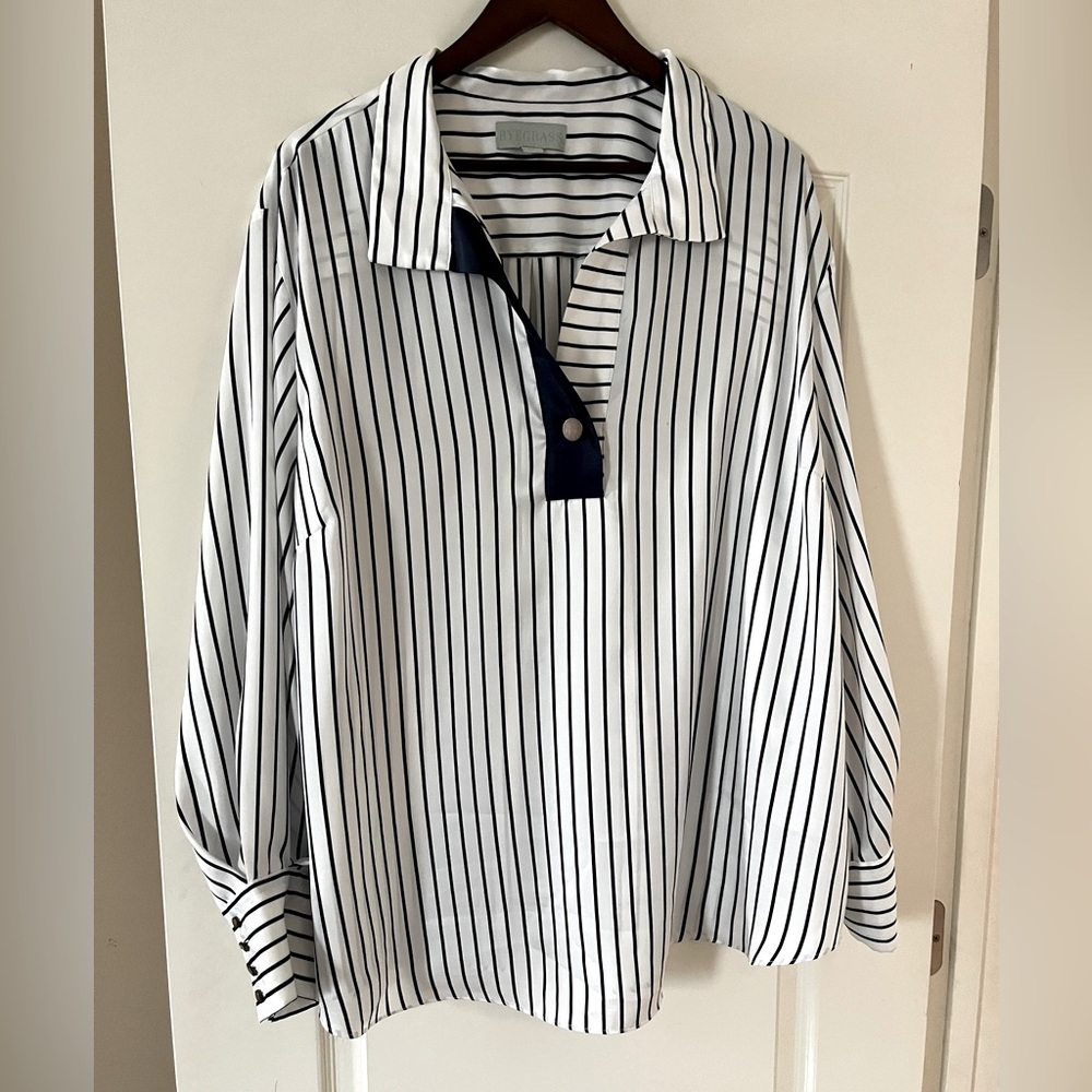 Striped Navy and White Blouse